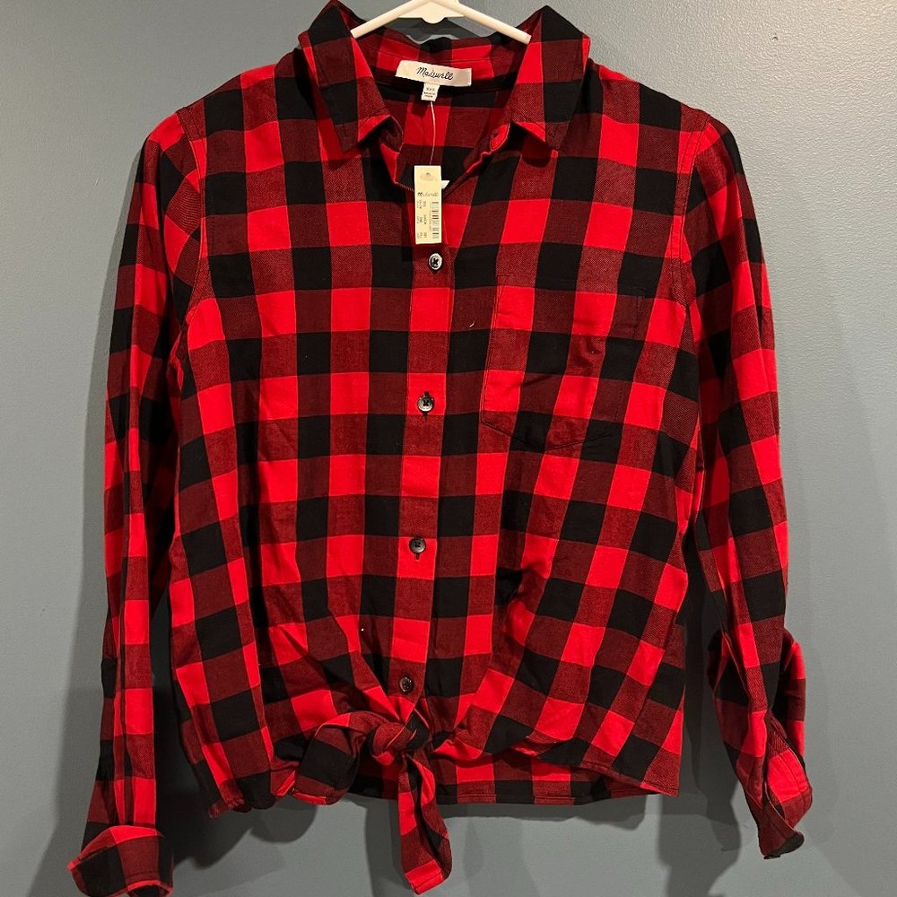Madewell Flannel Tie-Front Shirt in Buffalo Check, XXSmall (New!)